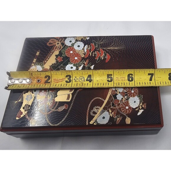 Japanese Lacquerware Vintage Letter Box Fan Floral Japan Used Excellent 7"x5" - Picture 11 of 13